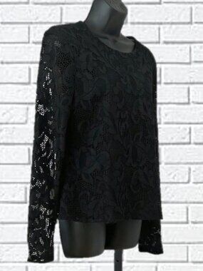 Oscar de la Renta | Jewel Neck Floral Lace Long Sleeve Top